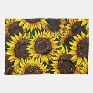 Sunny Large Sunflowers Pattern Kitchen Towel