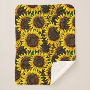 Sunny Large Sunflowers Pattern Sherpa Blanket
