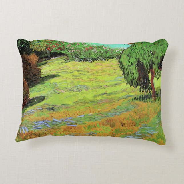 Sunny Lawn in a Public Park by Vincent van Gogh Accent Pillow (Back)