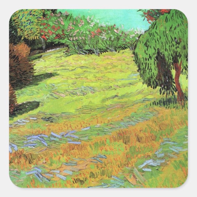 Sunny Lawn in a Public Park by Vincent van Gogh Square Sticker (Front)