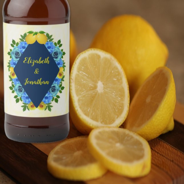 Sunny Lemon Floral Wedding Beer Bottle Label (Creator Uploaded)
