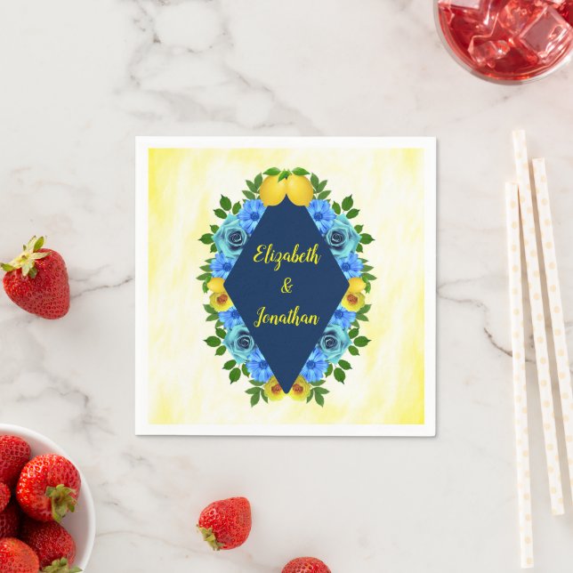 Sunny Lemon Floral Wedding Napkin (Insitu)