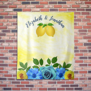 Sunny Lemon Floral Wedding Tapestry
