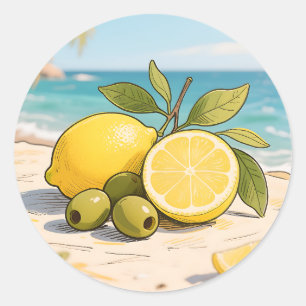 Sunny Lemon Olive Beachside Fresh Classic Round Sticker