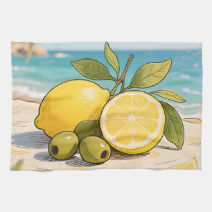 Sunny Lemon Olive Beachside Fresh Kitchen Towel