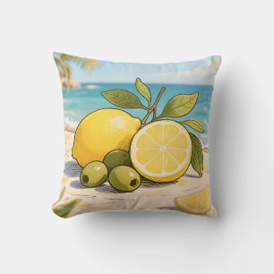 Sunny Lemon Olive Beachside Fresh Throw Pillow