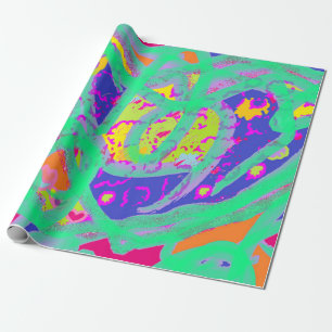 Sunny light blue art inspired pinks yellow swirls wrapping paper