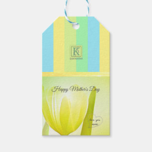 Sunny Lime Pastel Palette Tulip Photo Monogram Gift Tags