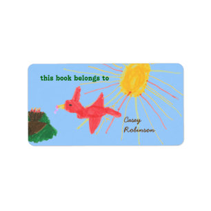 Sunny little bird personalized bookplate label