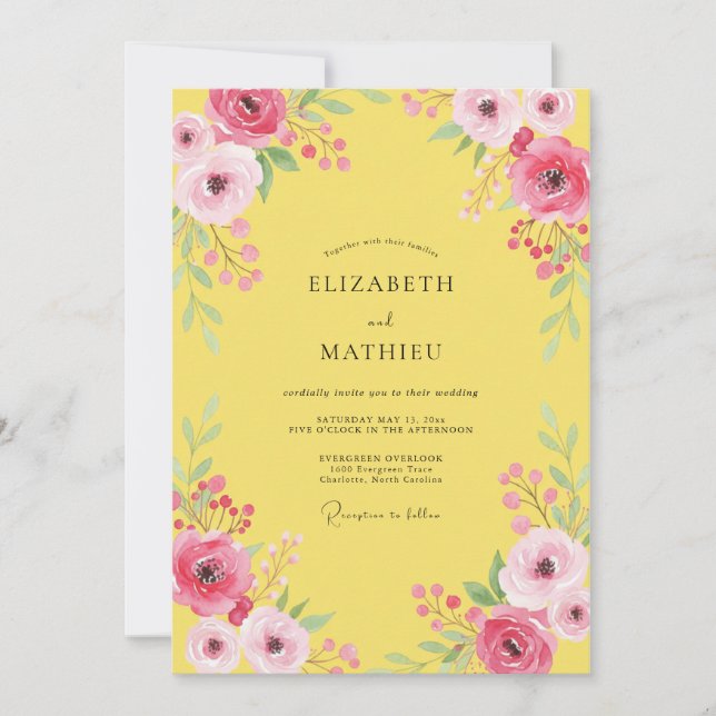 Sunny Magenta Petal Wedding Invitation (Front)