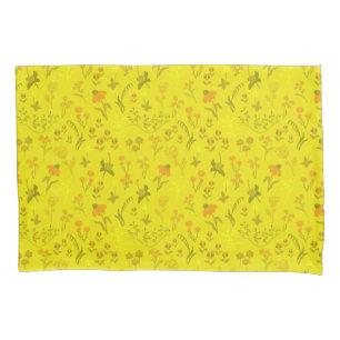 Sunny Meadow Flowers Yellow Pattern Pillowcase