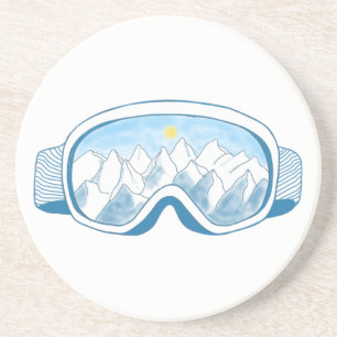Sunny Mountain Ski Goggles Illustration Coaster
