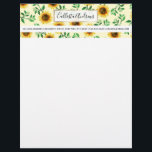 Sunny Neon Pastel Yellow Sunflowers Leaves Pattern Letterhead<br><div class="desc">This elegant and chic floral pattern is perfect for the summer season. it features a yellow and brown watercolor painted sunflower pattern with green leaves on top of a simple pastel yellow background. This print is trendy, country, and modern. ***IMPORTANT DESIGN NOTE: For any custom design request such as matching...</div>