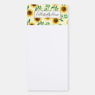 Sunny Neon Pastel Yellow Sunflowers Leaves Pattern Magnetic Notepad