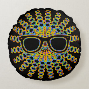 Sunny Nerd Glasses + your backgr. & ideas Round Pillow