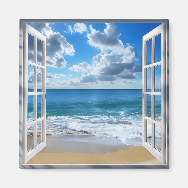 Sunny Ocean Window View Magnet (Front)