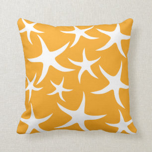 Sunny Orange and White Starfish Pattern. Throw Pillow