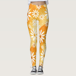 sunny orange gold with daisies patterned leggings