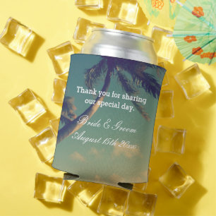 Sunny palm photo personalized beach wedding  can cooler