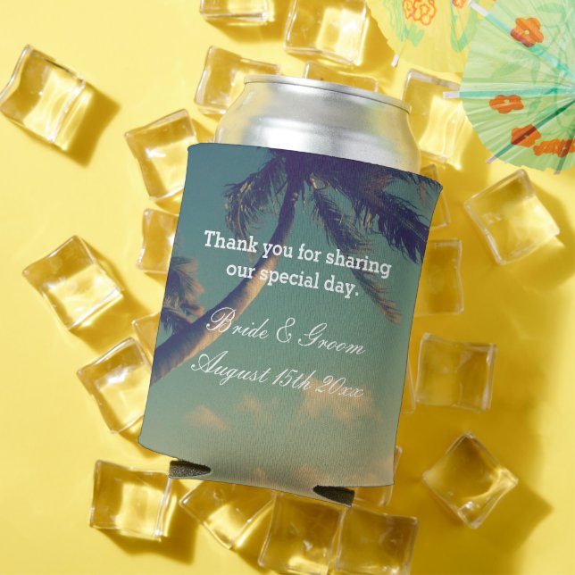 Sunny palm photo personalized beach wedding  can cooler (In Situ Summer)