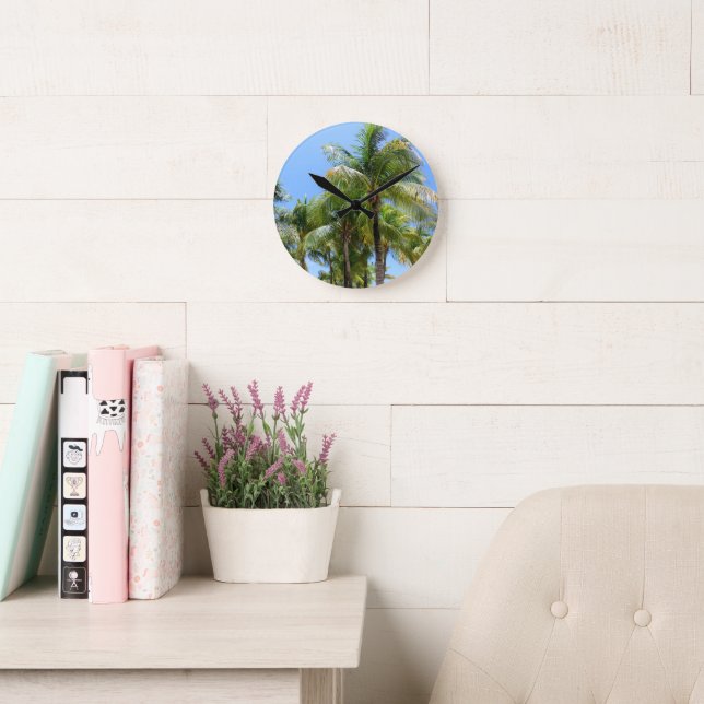 Sunny Palms Oasis #1 #tropical #wall #art Round Clock (Reading Room)