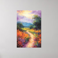 Sunny Path Through Wildflower Field Oil Painting