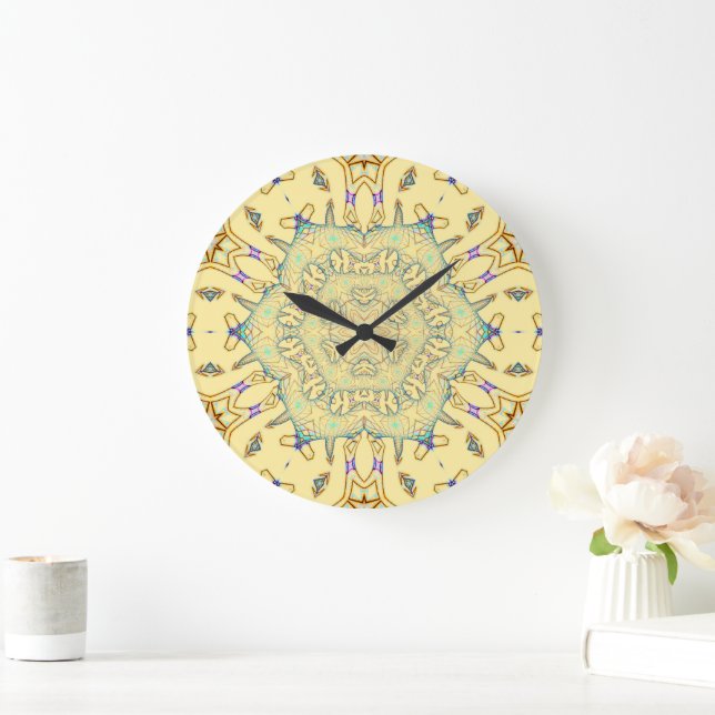 Sunny Pattern in Gentle Yellow Large Clock (Home)