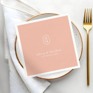 Sunny Peach Chic Modern Wedding Monogram Wedding Napkin