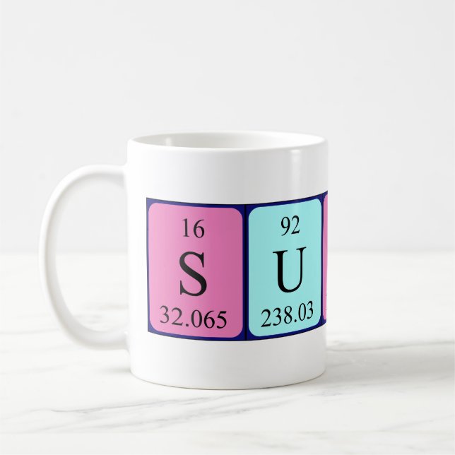 Sunny periodic table name mug (Left)