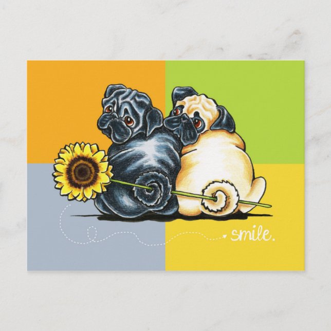 Sunny Pugs Postcard (Front)