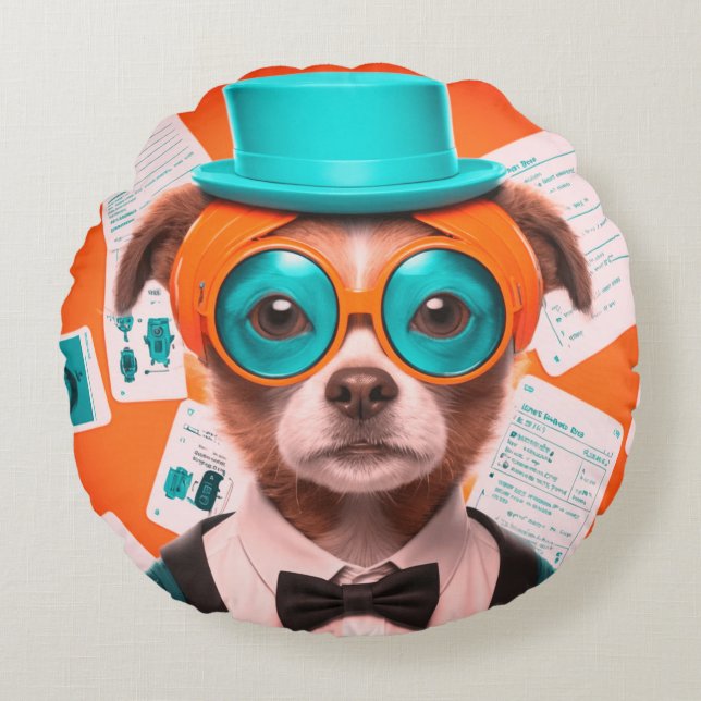 Sunny Puppy Round Pillow (Front)