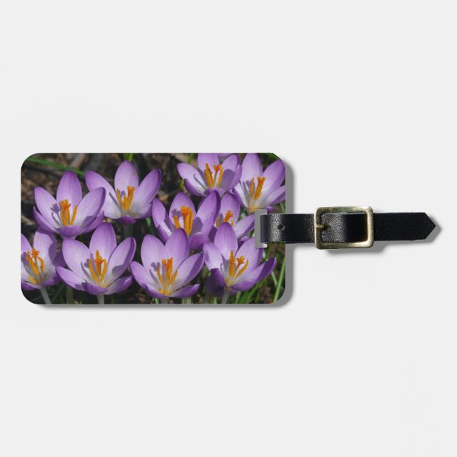 Sunny Purple Crocuses Luggage Tag (Front Horizontal)