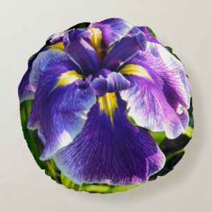 Sunny Purple Iris Round Pillow