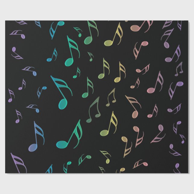 Sunny Rainbow Musical Notes Wrapping Paper (Flat)