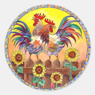 SUNNY ROOSTERS by SHARON SHARPE Classic Round Sticker