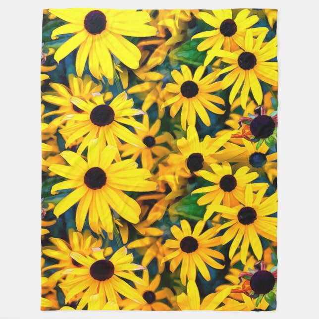 Sunny Rudbeckia Black-Eyed Susan Fleece Blanket (Front)
