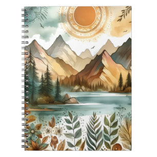 Sunny Rustic Boho Nature Pattern Mountain Lake Notebook