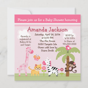 Sunny Safari/Girl Animals Baby Shower Invitation