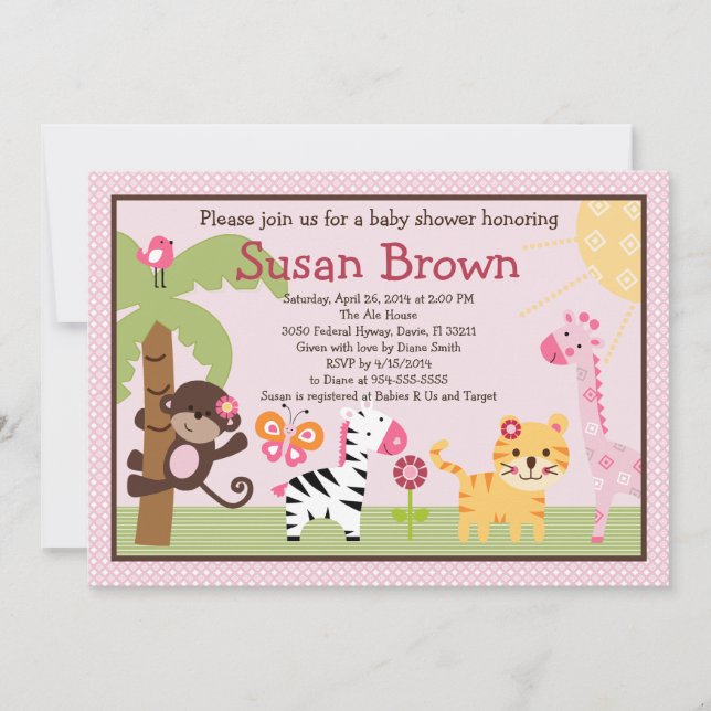 Sunny Safari Girl Animaux Baby shower Invitation (Devant)