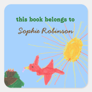 Sunny scene personalized bookplate square sticker