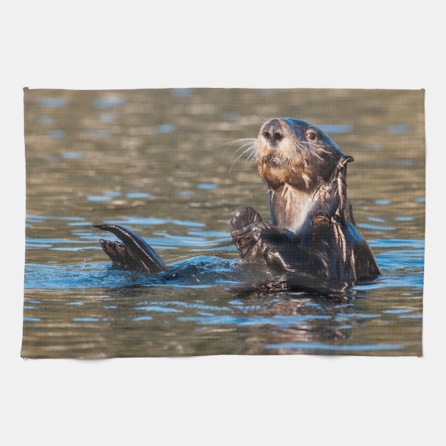 Sunny Sea Otter Kitchen Towel (Horizontal)
