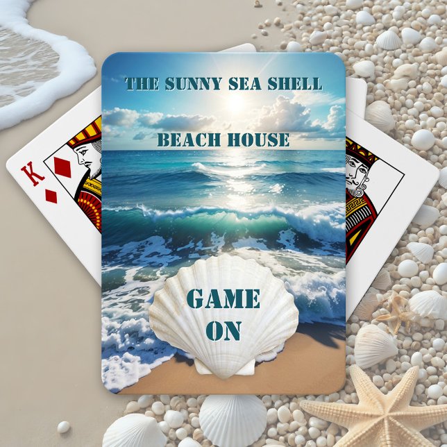 Sunny Sea Shell Beach House Playing Cards (Fun deck of playing cards featuring a painting of a sunny beach and ocean waves - beach house)