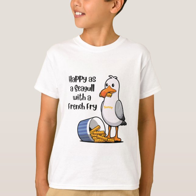 Sunny Seagull Fries Wildwood boardwalk T-Shirt (Front)