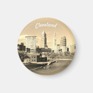 Sunny Sepia River View Cleveland  Magnet