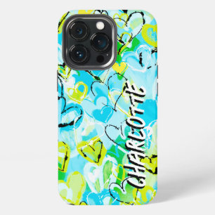 Sunny Sky Serenade: Blue Yellow Graffiti Hearts iPhone 13 Pro Case
