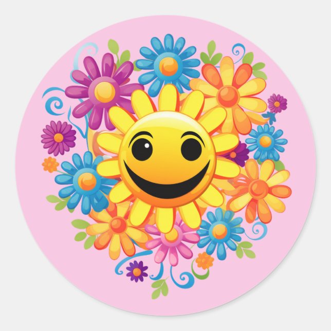 Sunny Smiles Classic Round Sticker (Front)