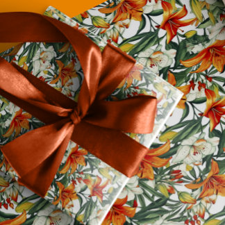 "Sunny Soiree" Tropical Orange California Lilies Wrapping Paper