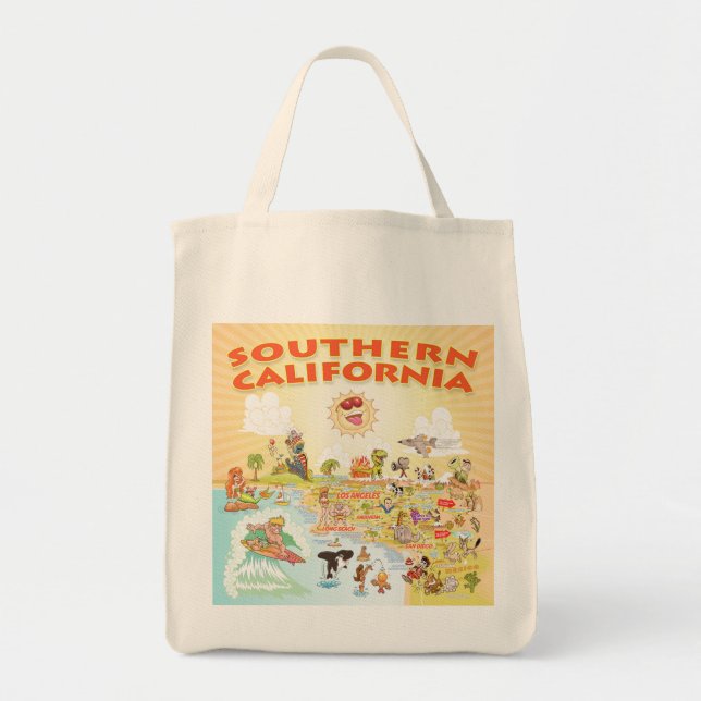 Sunny Southern California Cartoon Tote Bag (Front)