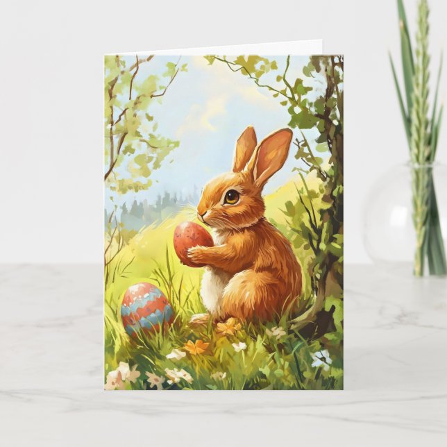Sunny Spring Easter Rabbit Holiday Card (Front)