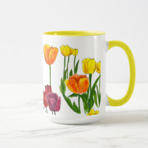Sunny Spring Tulips Floral Illustration Mug